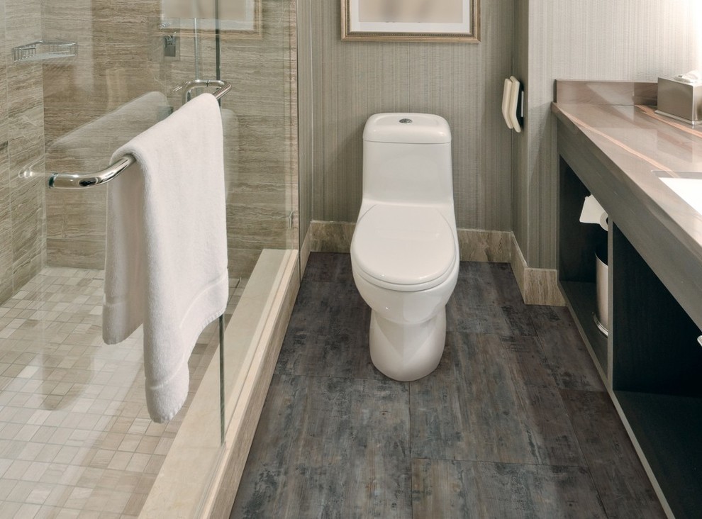 Ispirazione per una stanza da bagno moderna con pavimento in vinile