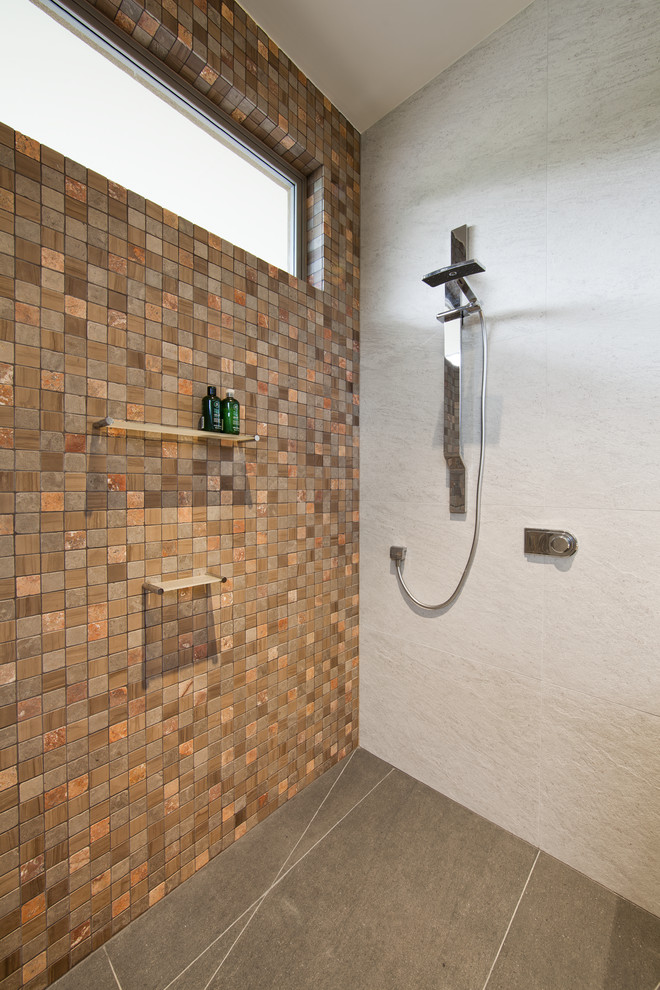 Ejemplo de cuarto de baño contemporáneo con baldosas y/o azulejos de porcelana