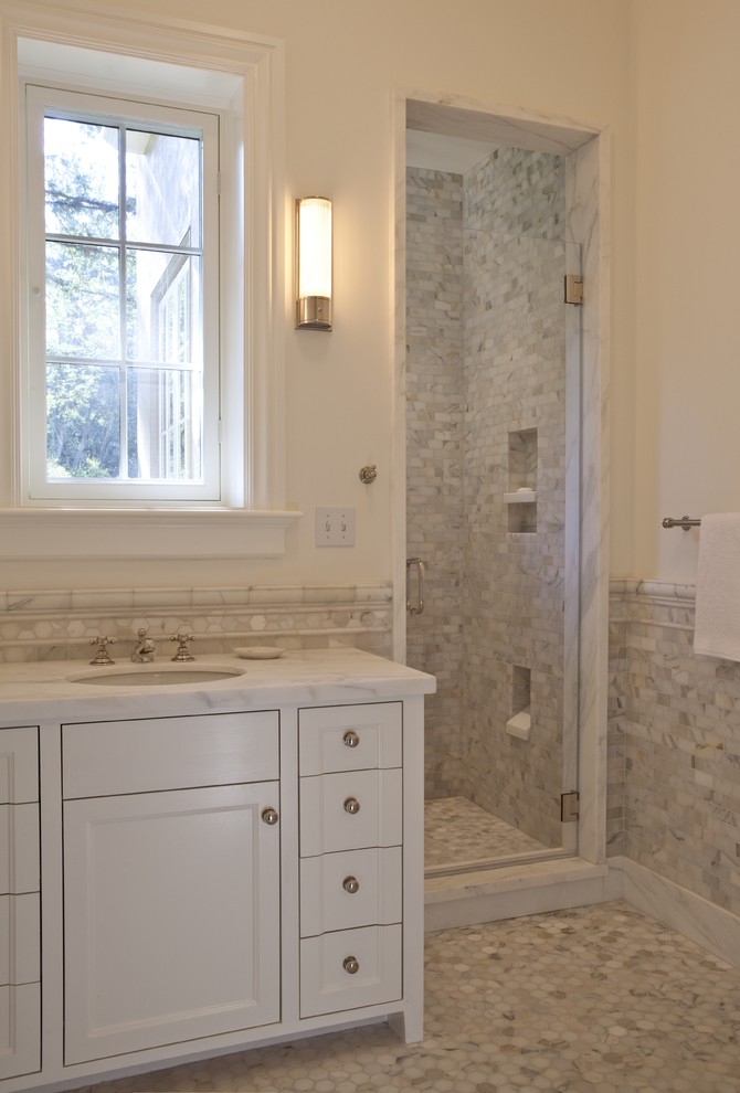Inspiration for a timeless mosaic tile bathroom remodel in San Francisco