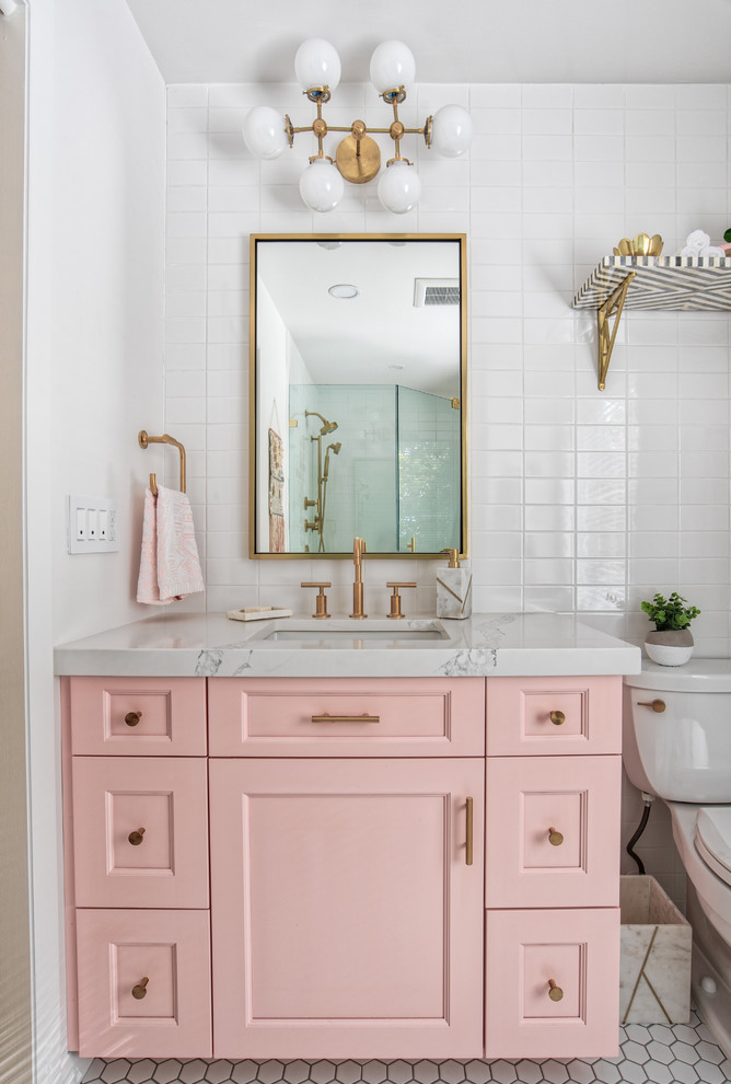 Pink Vanity with Brass Hardware Master Bathroom Midcentury