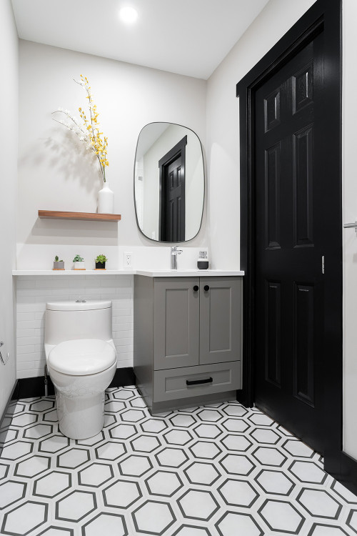 Sleek Style: Hardwood Shelf and White Paneling Over The Toilet