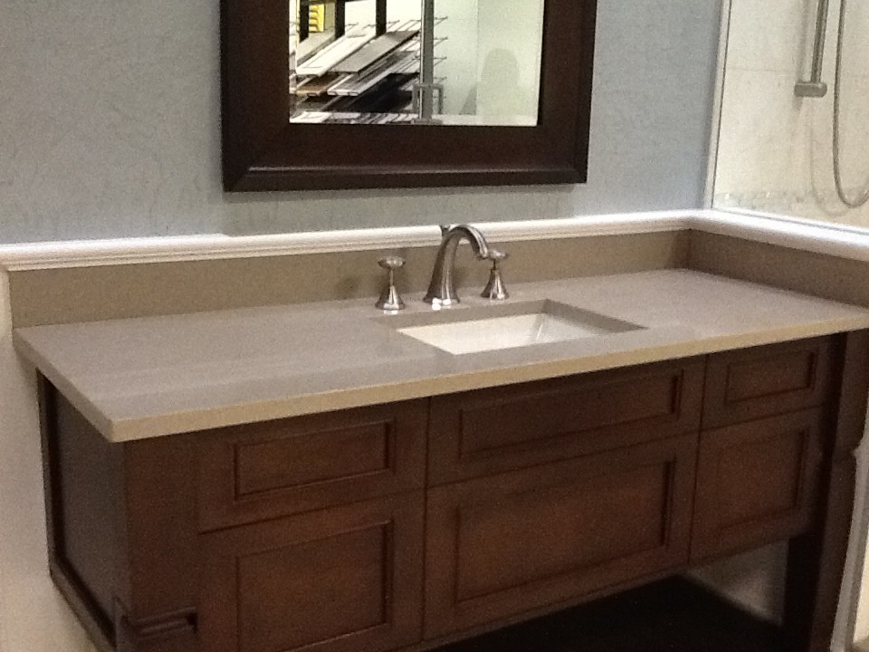 Pompeii Quartz Taupe Transitional Bathroom Miami by Pompeii