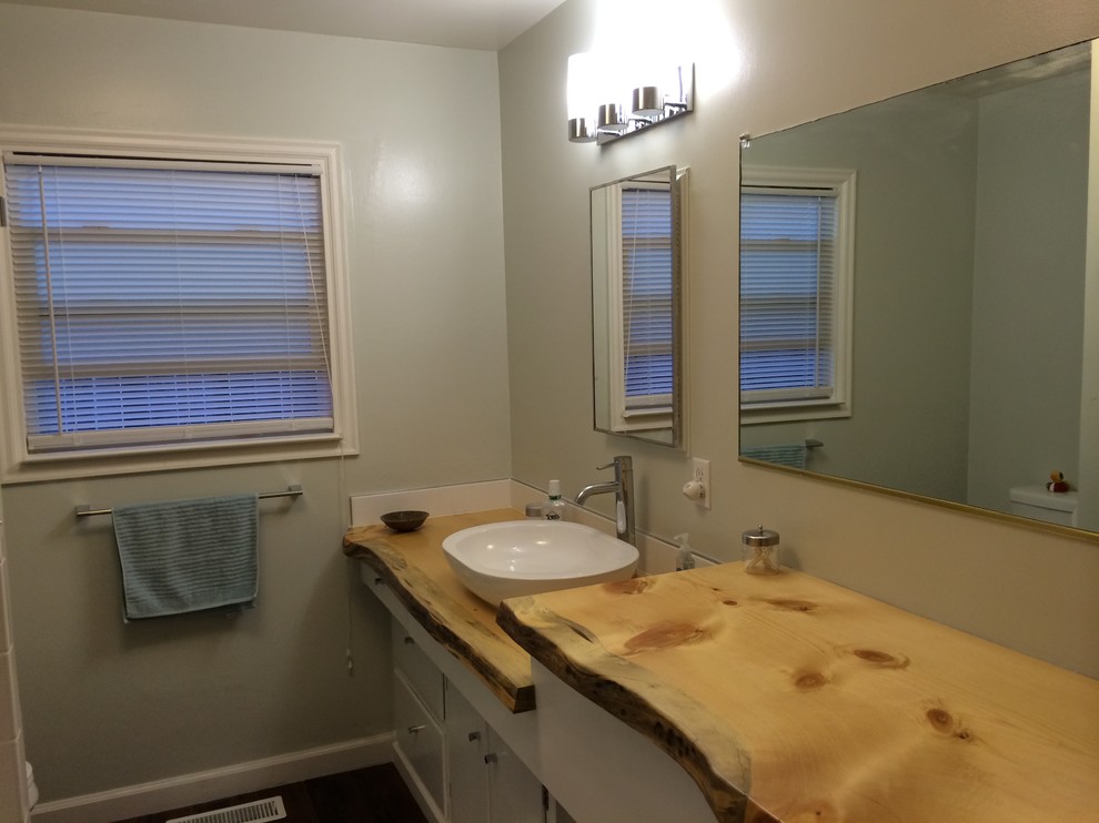 Ponderosa Pine countertops installed! Eclectic Bathroom
