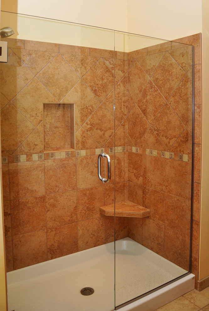 Porcelain Shower with Seat and Shelf Traditional Bathroom Seattle