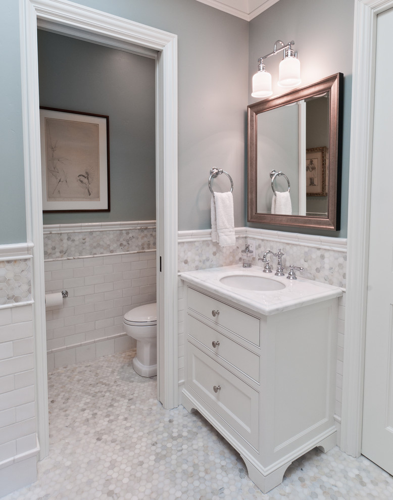 Inspiration for a timeless subway tile toilet room remodel in San Francisco