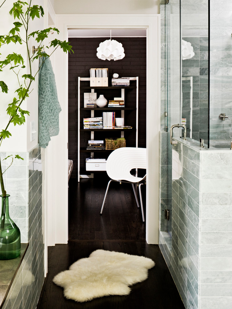 This is an example of a contemporary bathroom in Portland with metro tiles.