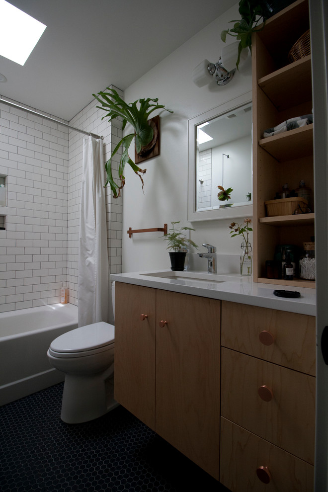 Portland Tiny Bathroom Remodel and Layout Change AFTER Transitional