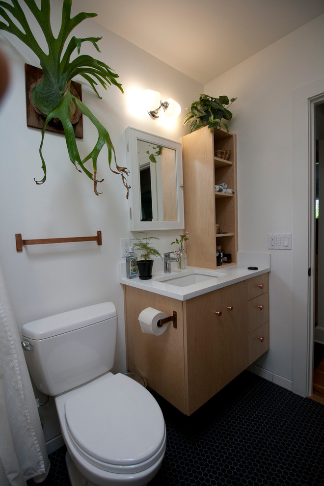 Portland Tiny Bathroom Remodel and Layout Change AFTER Transitional