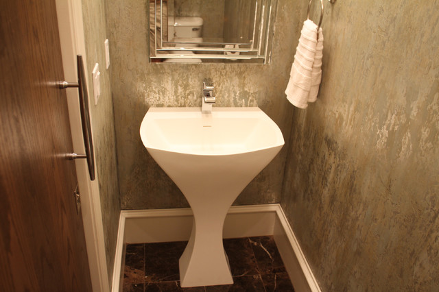 Amazing metallic bathroom wallpaper Powder Bathroom With Metallic Wallpaper Eclectic Oklahoma City By Crh Design Build Houzz