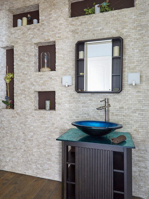 Powder Room with Multiple Art Niches Built Into Wall - Modern ...