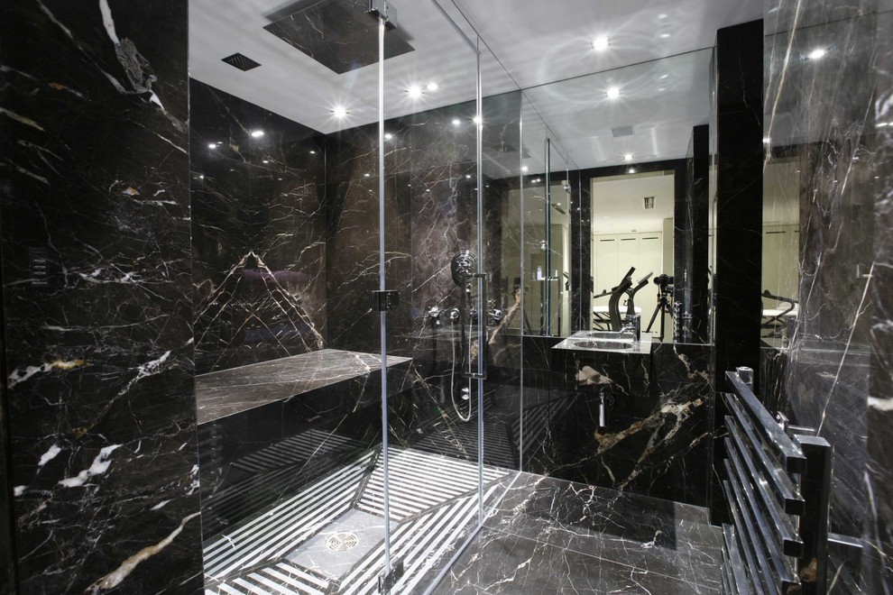 Idéer för att renovera ett stort vintage badrum, med svarta väggar och marmorgolv