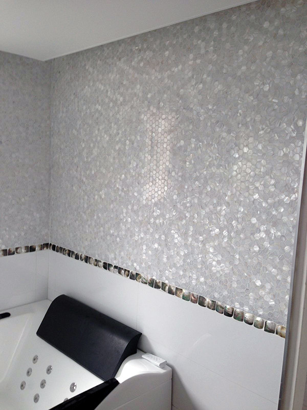 Pure White Freshwater Mother of Pearl Mosaic Tiles and Convex Black Lip ...