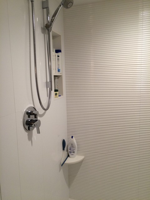 Pure White Lines 12x36 & Pure White Gloss 12x36 - Bathroom - Toronto ...