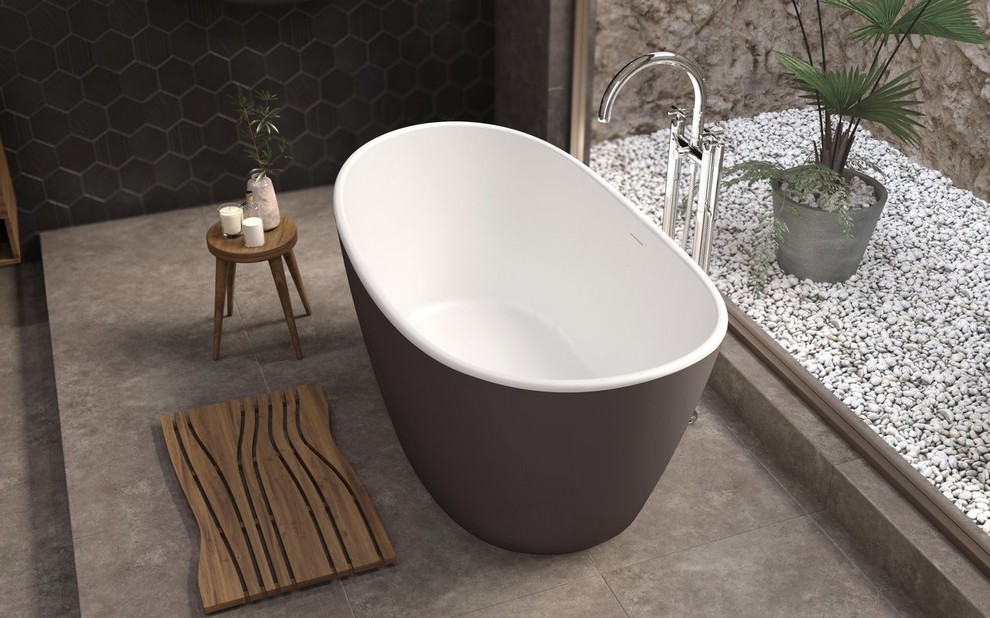 Idee per una stanza da bagno padronale contemporanea di medie dimensioni con vasca freestanding