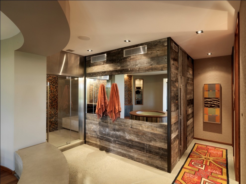 Bathroom - rustic master bathroom idea in Burlington