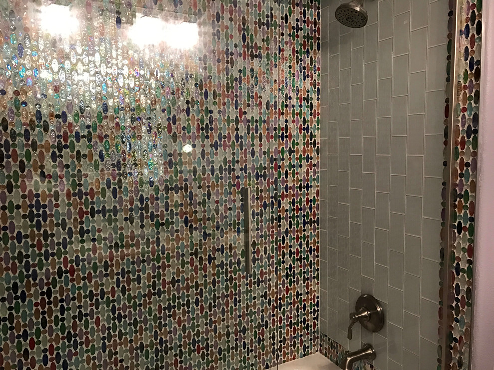 Inspiration for a large eclectic master multicolored tile and glass tile bathroom remodel in Sacramento