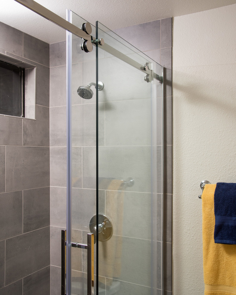 Modern Shower Sliding Glass Door Master Bathroom Remodel Transitional