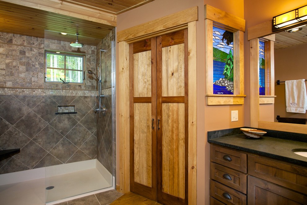 Design ideas for a rustic bathroom in Portland Maine.