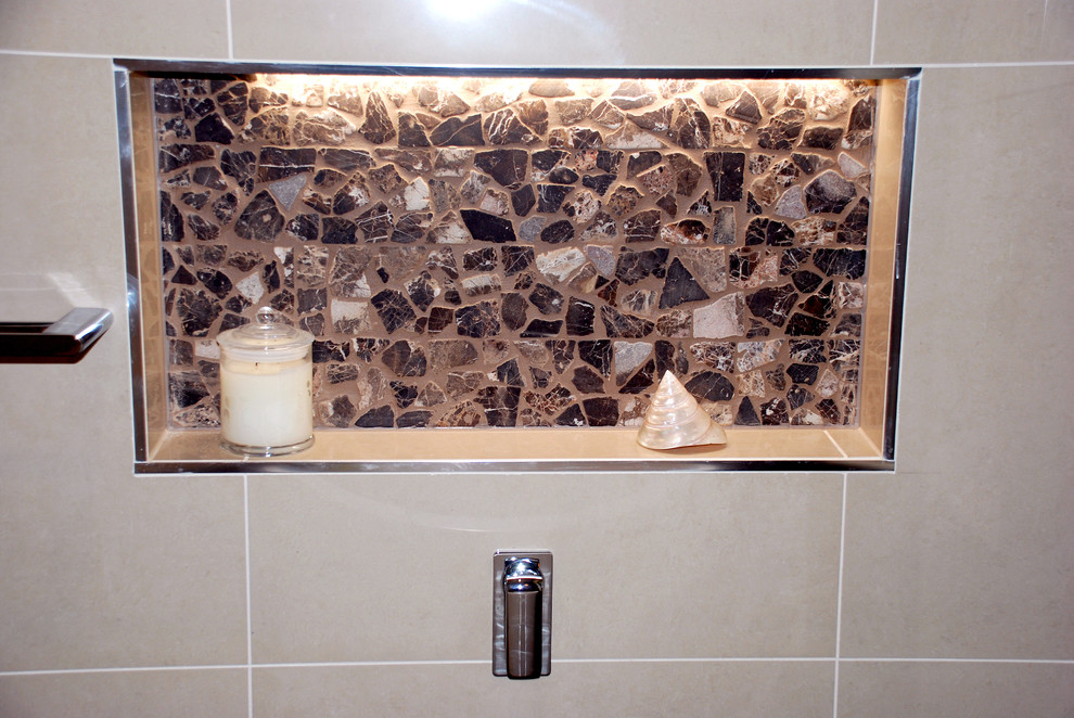 Recessed shower shelf with pebble finish and LEDs Contemporary