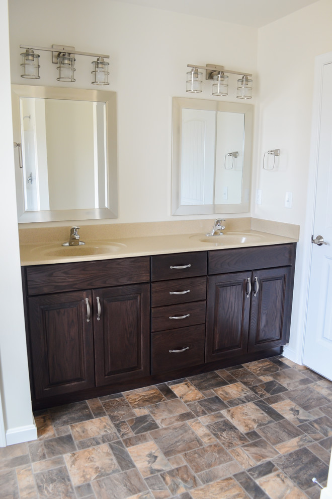 Red oak bathroom with espresso stain Transitional Bathroom