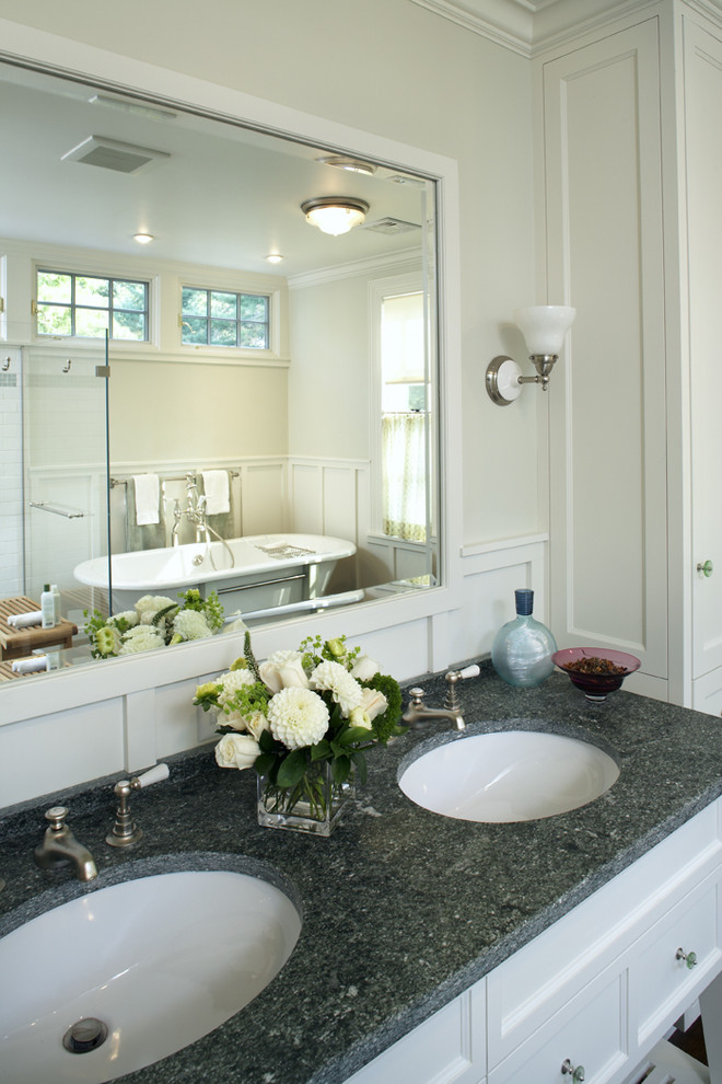 Trendy claw-foot bathtub photo in Boston with an undermount sink