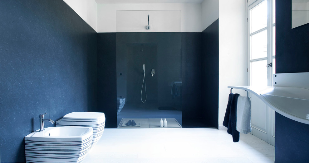 Modelo de cuarto de baño contemporáneo con paredes negras