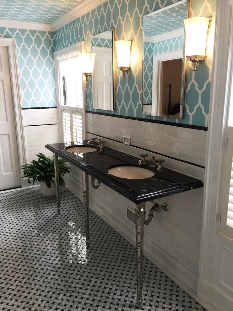 RetroModern Black, White & Teal Bath Remodel Contemporary Bathroom