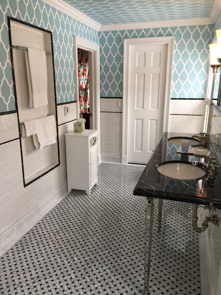 RetroModern Black, White & Teal Bath Remodel Eclectic Bathroom