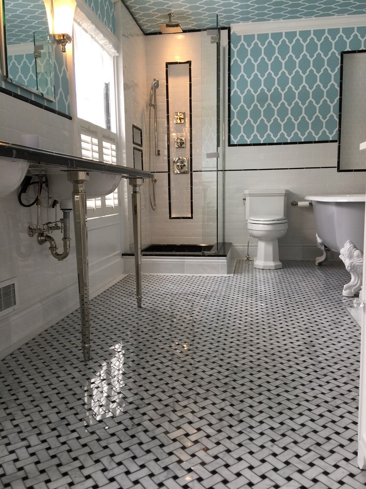 RetroModern Black, White & Teal Bath Remodel Eclectic Bathroom