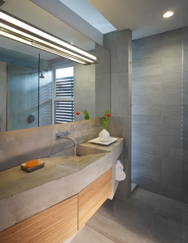 Urban bathroom photo in DC Metro with concrete countertops