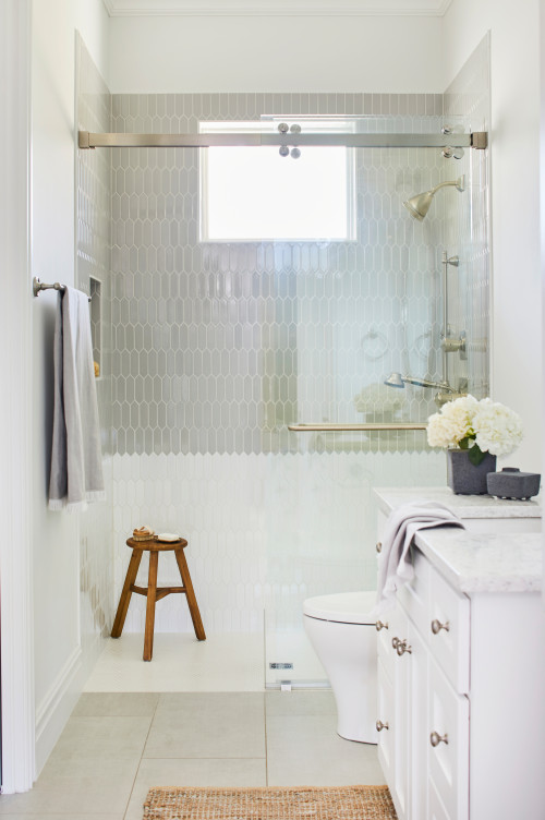 Transitional Harmony: Gray and White Hexagon Tiles in Your Stylish Bathroom