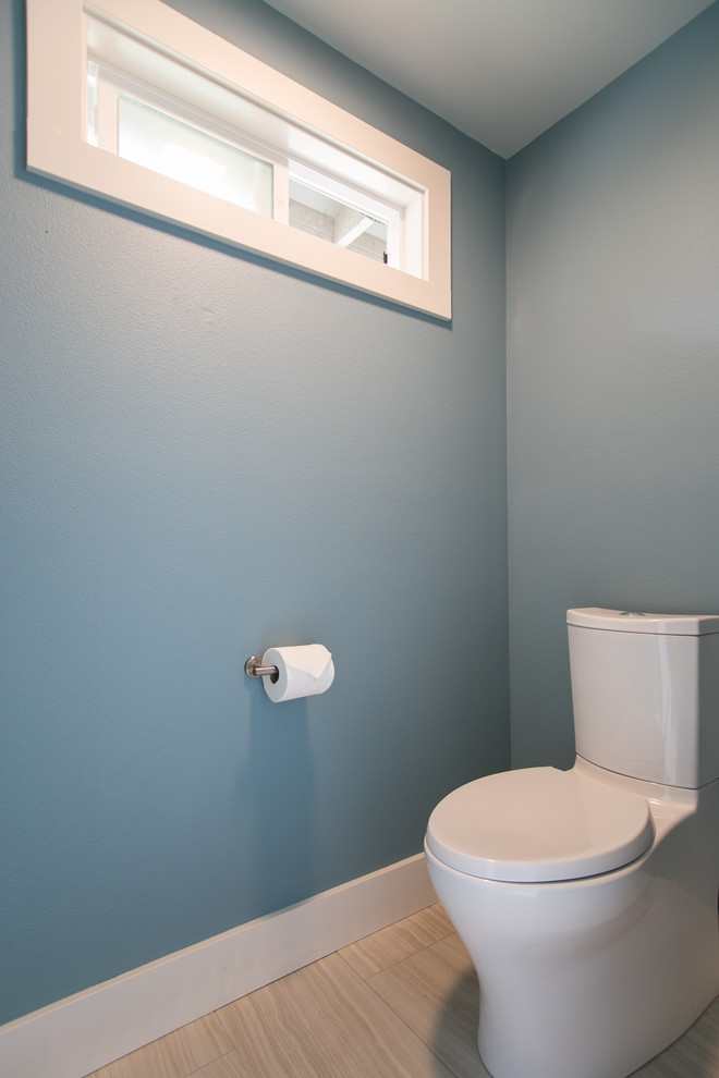 Inspiration for a contemporary bathroom remodel in Portland with blue walls