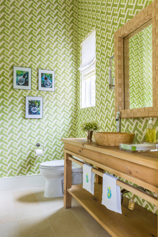 Design ideas for a beach style shower room bathroom in Houston with green walls.