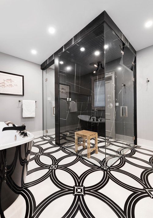 Transitional Bathroom with Oversized Floor Tiles