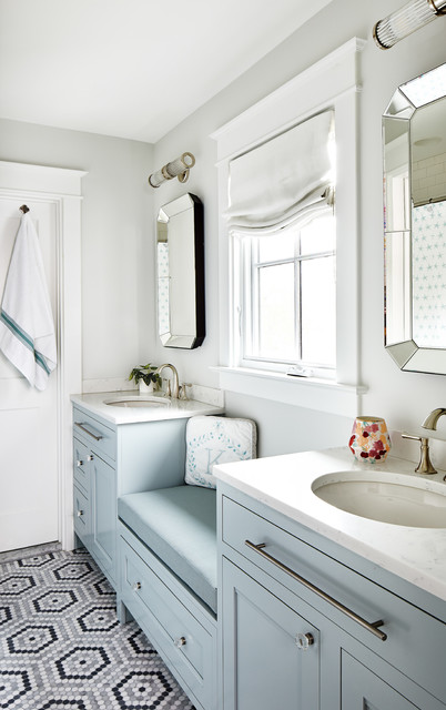Double Sinks In The Bathroom, Bathroom Vanity With Chair Space