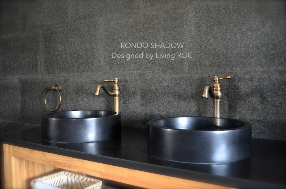 ROUND BLACK GRANITE BATHROOM VESSEL SINK 16"x4"RONDO SHADOW Craftsman Bathroom Miami by