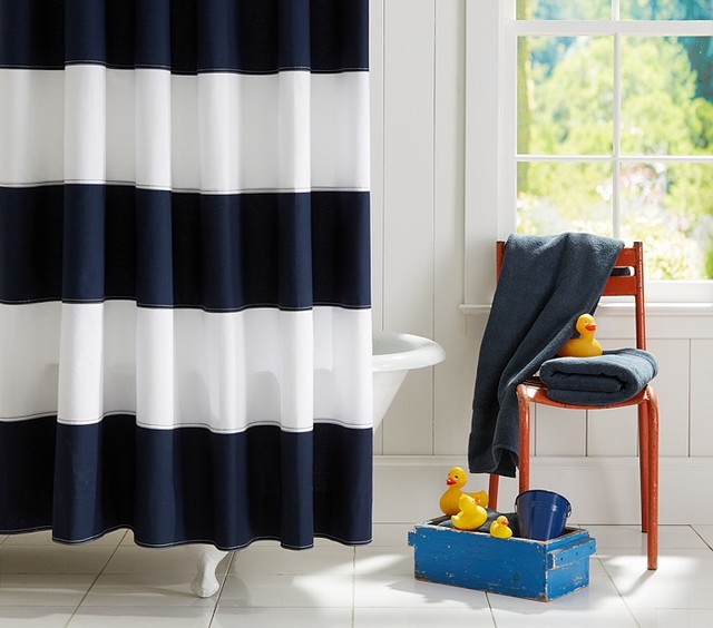 Rugby Shower Curtain Navy White