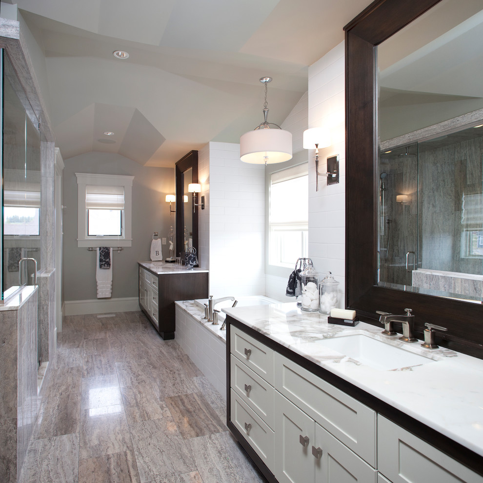 Traditional bathroom in Calgary with shaker cabinets.