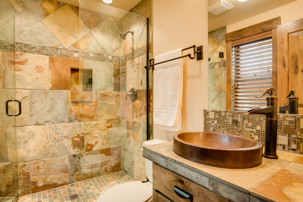 Inspiration for a rustic bathroom remodel in Portland