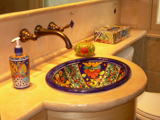 rustic composite countertop in Mexican style bath - Eclectic - Bathroom -  Atlanta - by New Leaf Interiors | Houzz