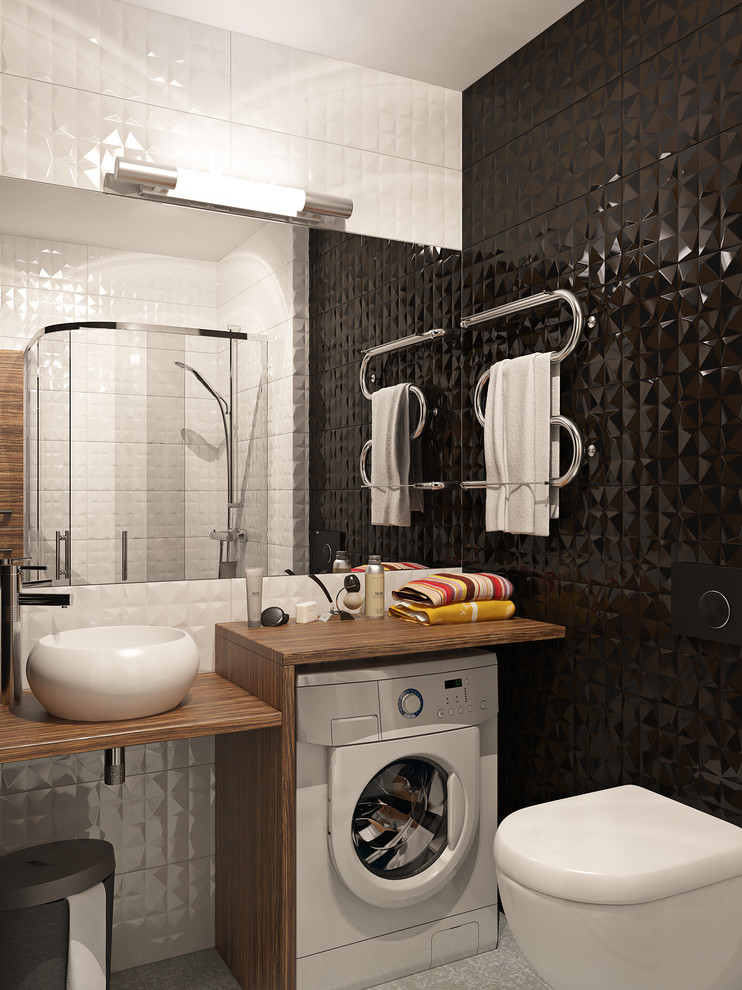 Свежая идея для дизайна: ванная комната со стиральной машиной в стиле ретро - отличное фото интерьера