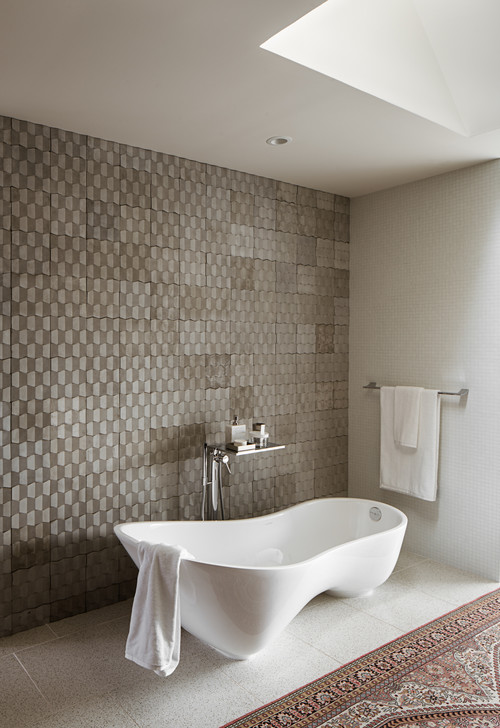 Artistic Haven: Custom Made Bathtub with Concrete Tiles - Terrazzo Floor Freestanding Bathtub Ideas