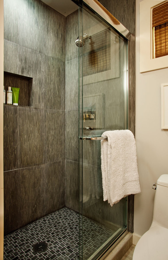 Inspiration for a coastal alcove shower remodel in Portland