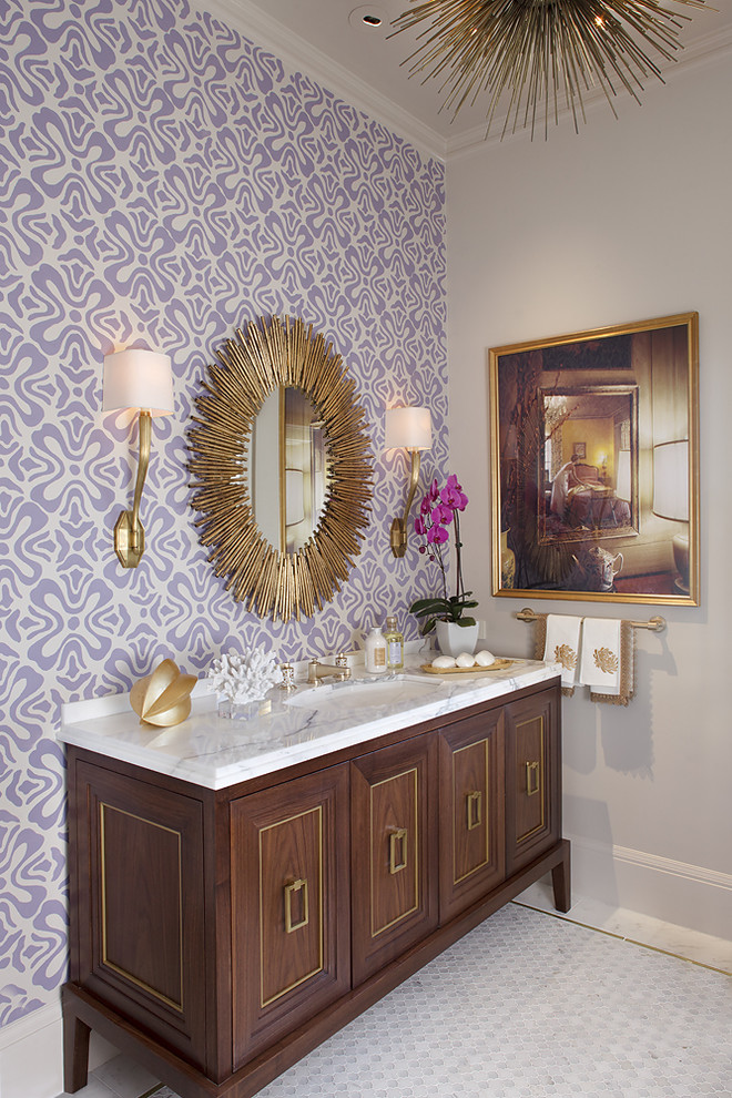 Bathroom - contemporary mosaic tile bathroom idea in San Francisco with purple walls