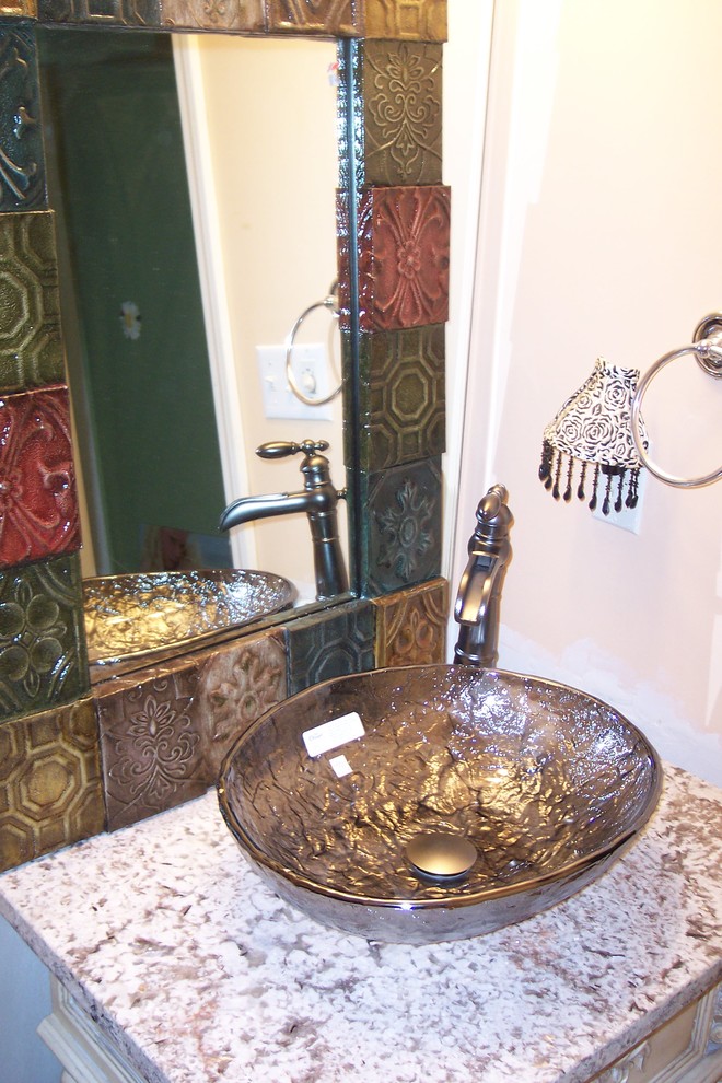 Example of a classic bathroom design in Louisville with a vessel sink and granite countertops