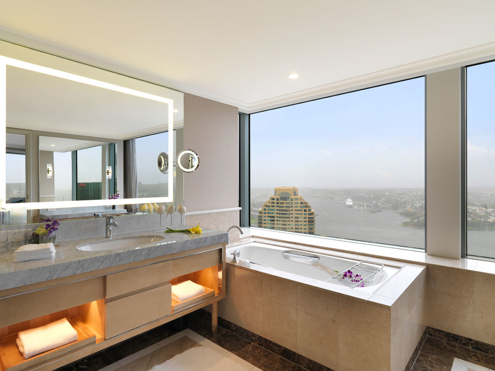 Bathroom - large modern master bathroom idea in Sydney