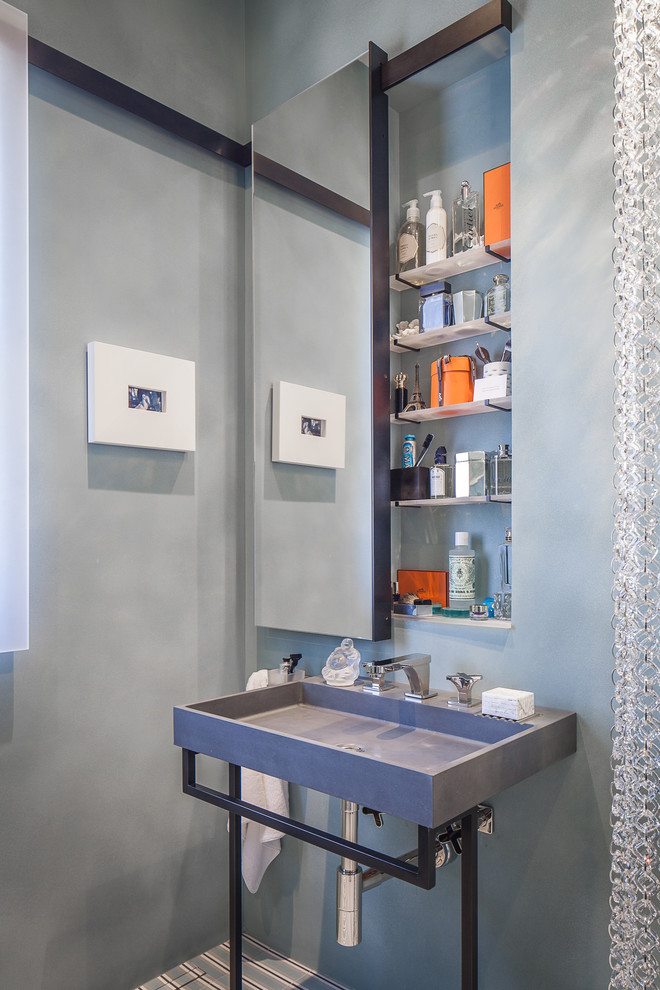 Inspiration for a contemporary bathroom remodel in San Francisco with a wall-mount sink