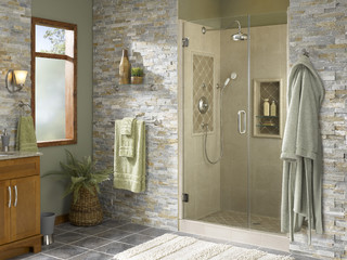 Shower Alcove with Natural Accents - Tropical - Bathroom - Charlotte