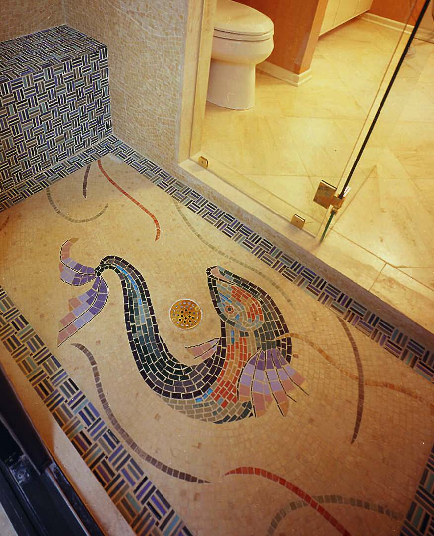 Shower Floor Mosaic Asian Bathroom, Mosaic Tile Richmond Va