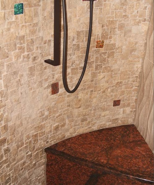 Shower glass accent tile by Uneek Glass Fusions Traditional